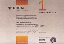 Диплом первой степени за активное развитие и высокие достижения за период 2005-2007 г